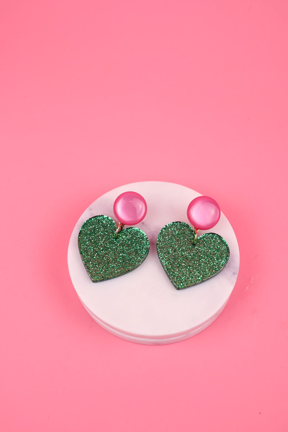 Boucles Coeur - Vert granny et rose