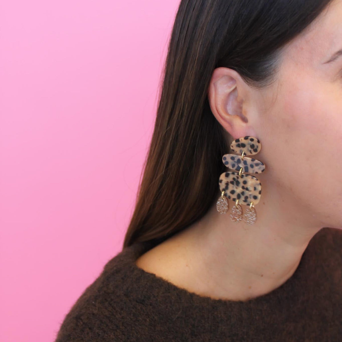 Boucles d’oreilles Galet - Léopard et Doré