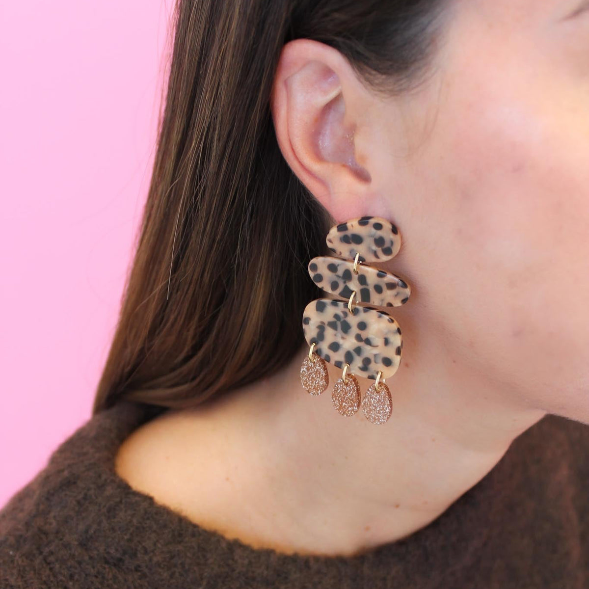 Boucles d’oreilles Galet - Léopard et Doré