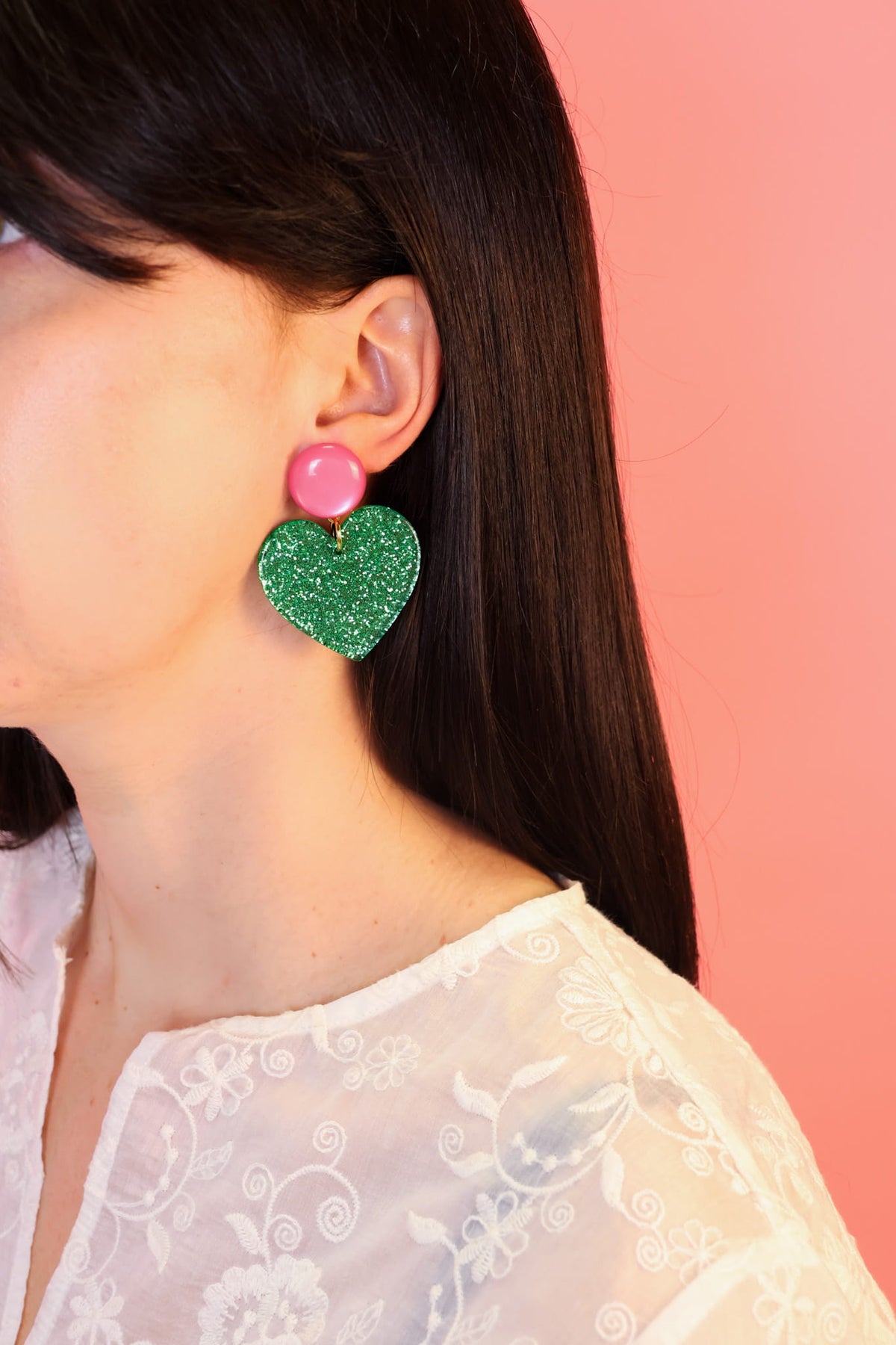 Boucles Coeur - Vert granny et rose