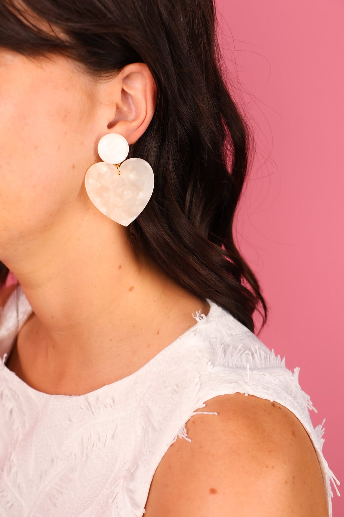 Boucles d’oreilles Cœur – Blanc et blanc cassé
